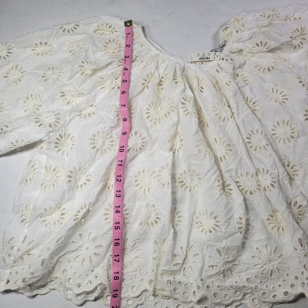 Madewell Womens White Eyelet Puff Sleeve Cotton Blend Top Size M - Picture 4 of 8